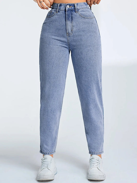 Women's Solid Jeans With High Waist Loose Denim Pants Ladies Casual Cotton Pants