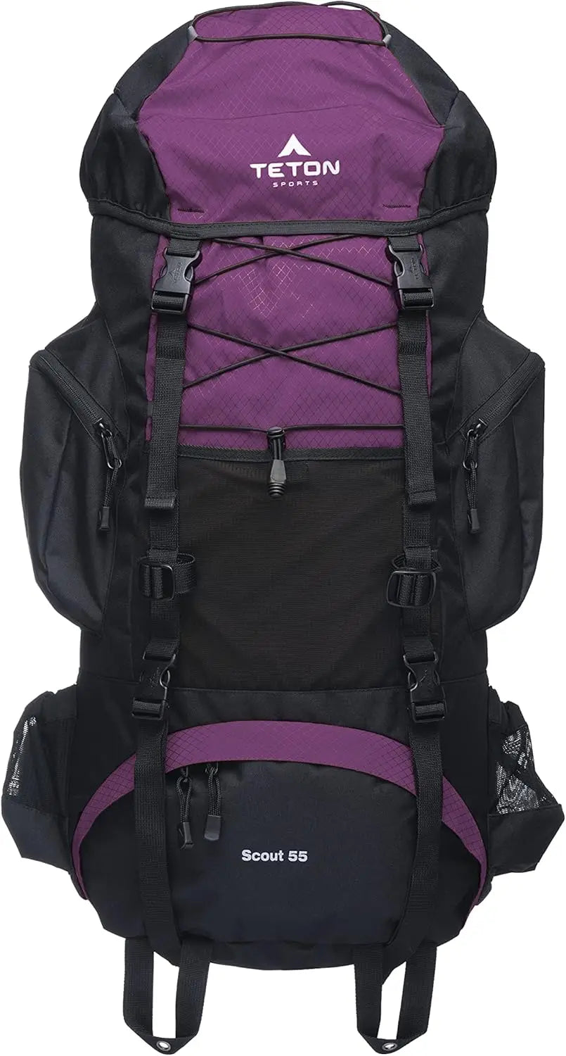 55L Internal Frame Backpack for Hiking, Camping, Backpacking, Rain Cover Included