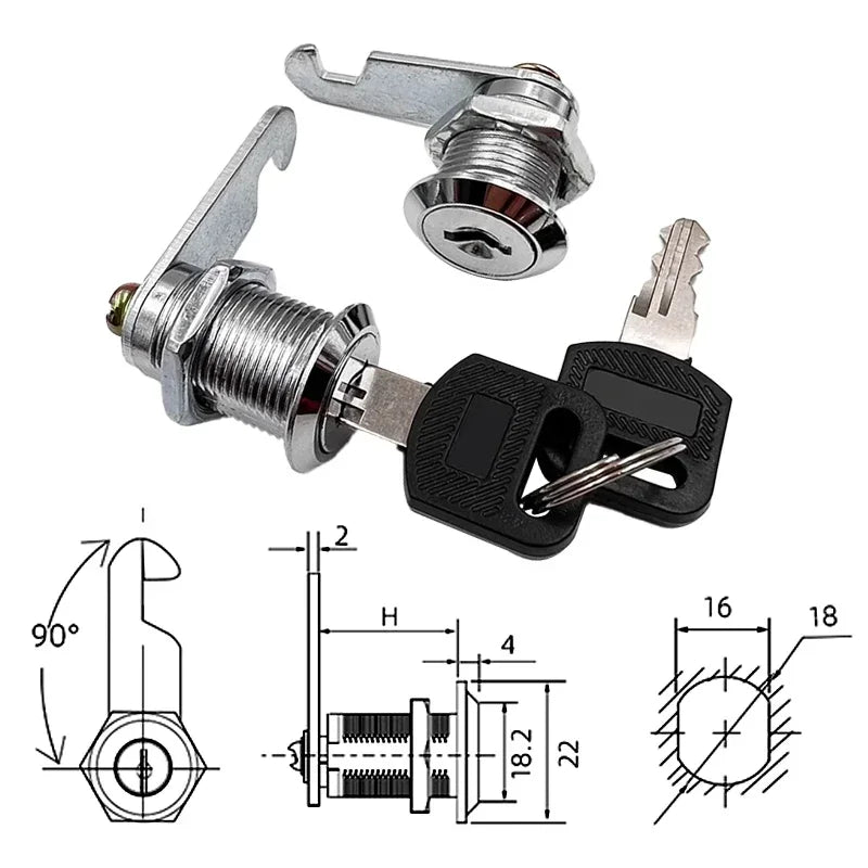 Alpine Outdoor Supplies metal cylinder cam lock set with keys, suitable for cabinets, mailboxes, and drawers in various sizes.