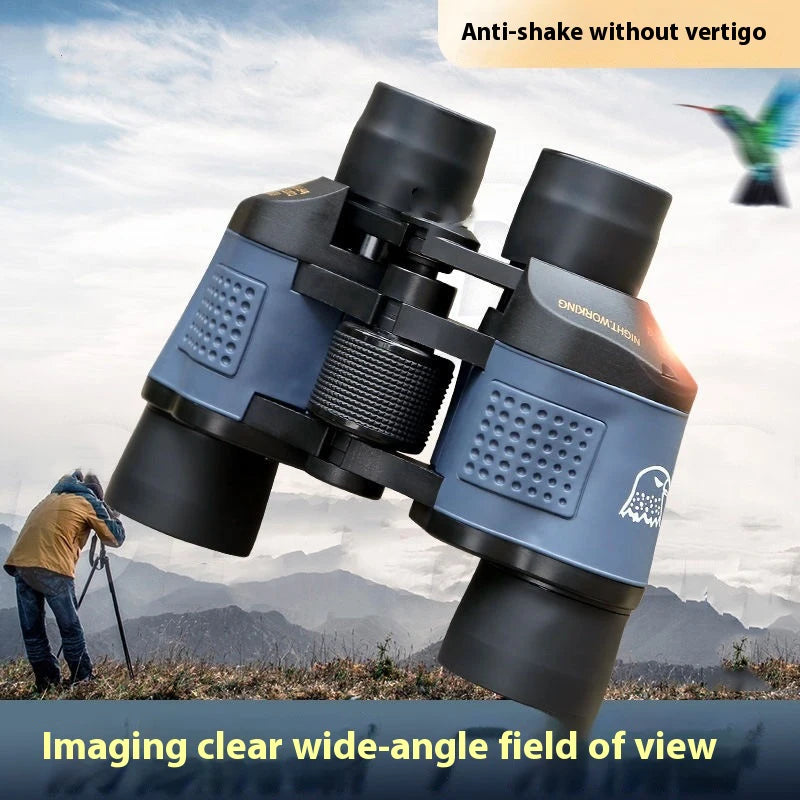 Compact Alpine Outdoor Supplies 80x80 high-power binoculars with HD wide-angle view, ideal for adults and easy to carry.