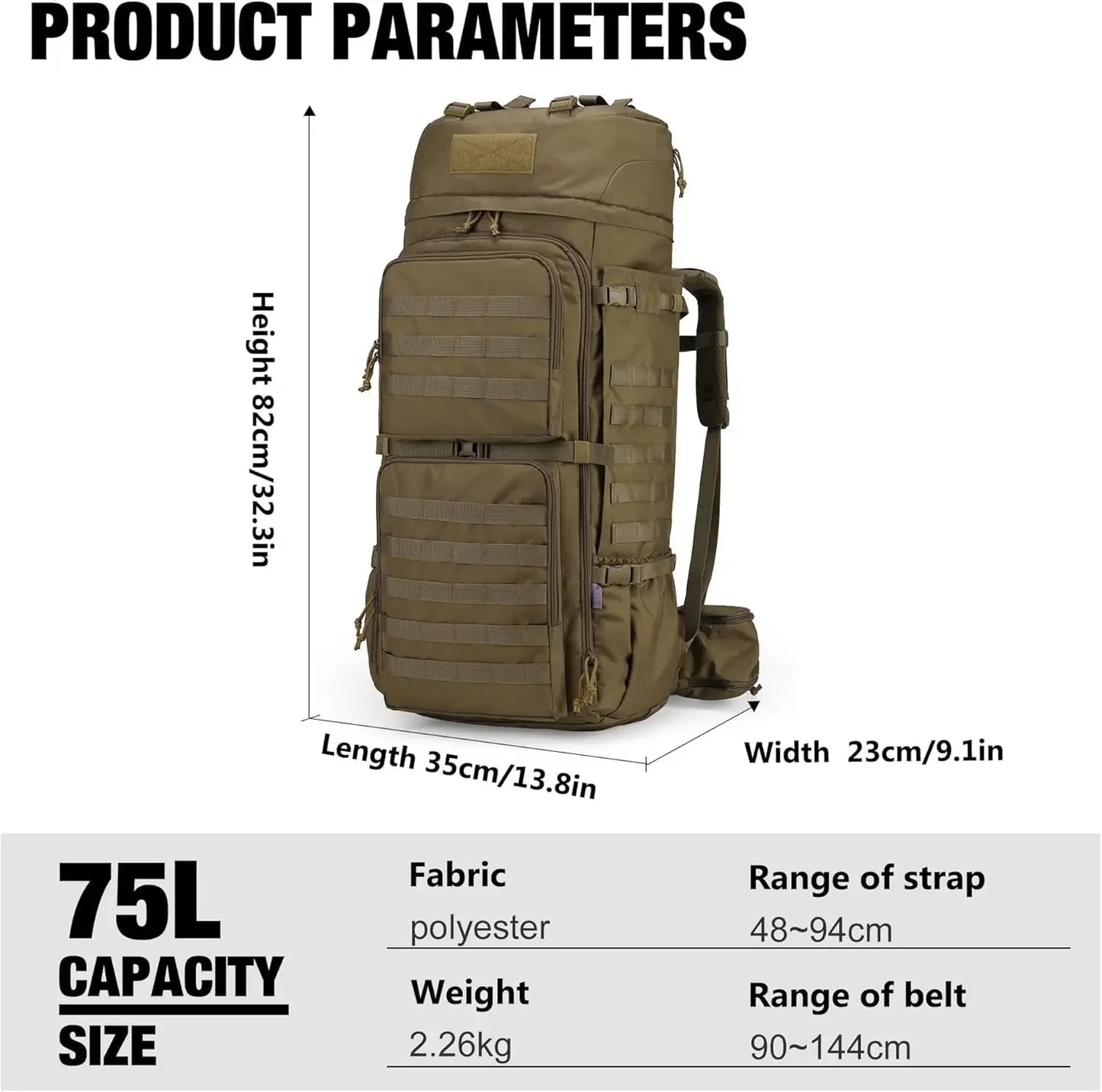 Molle Hiking Internal Frame Backpacks with Rain Cover