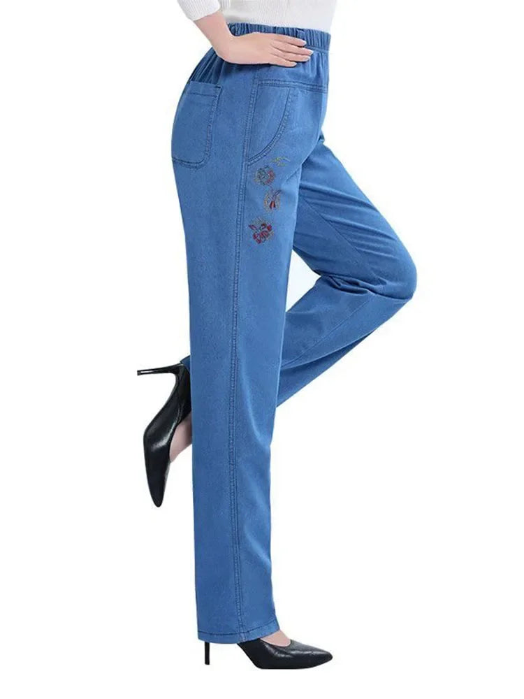 Woman Big Size Spring Vintage Stretch Denim Pants