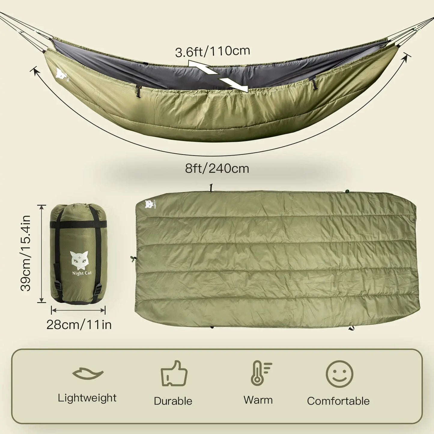 Night Cat Hammock Sleeping Bag Insulated Under Blanket, 4 Seasons.