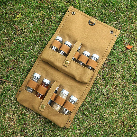 Portable Camping Seasoning Spices Bottle Tableware Leather Storage Bag