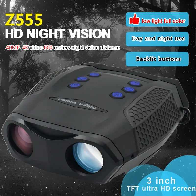 8X 600M Full Dark IR Z555 Night Vision Telescope Binoculars Camera with 4K Ultra-high-definition TFT Screen