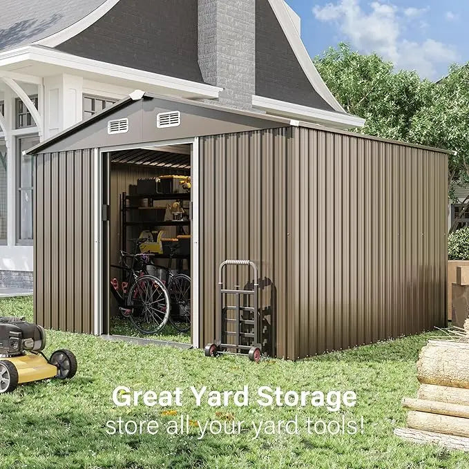 Outdoor Storage Shed, Waterproof, Lockable Door Metal Tool Shed with Sliding Door Air Vents