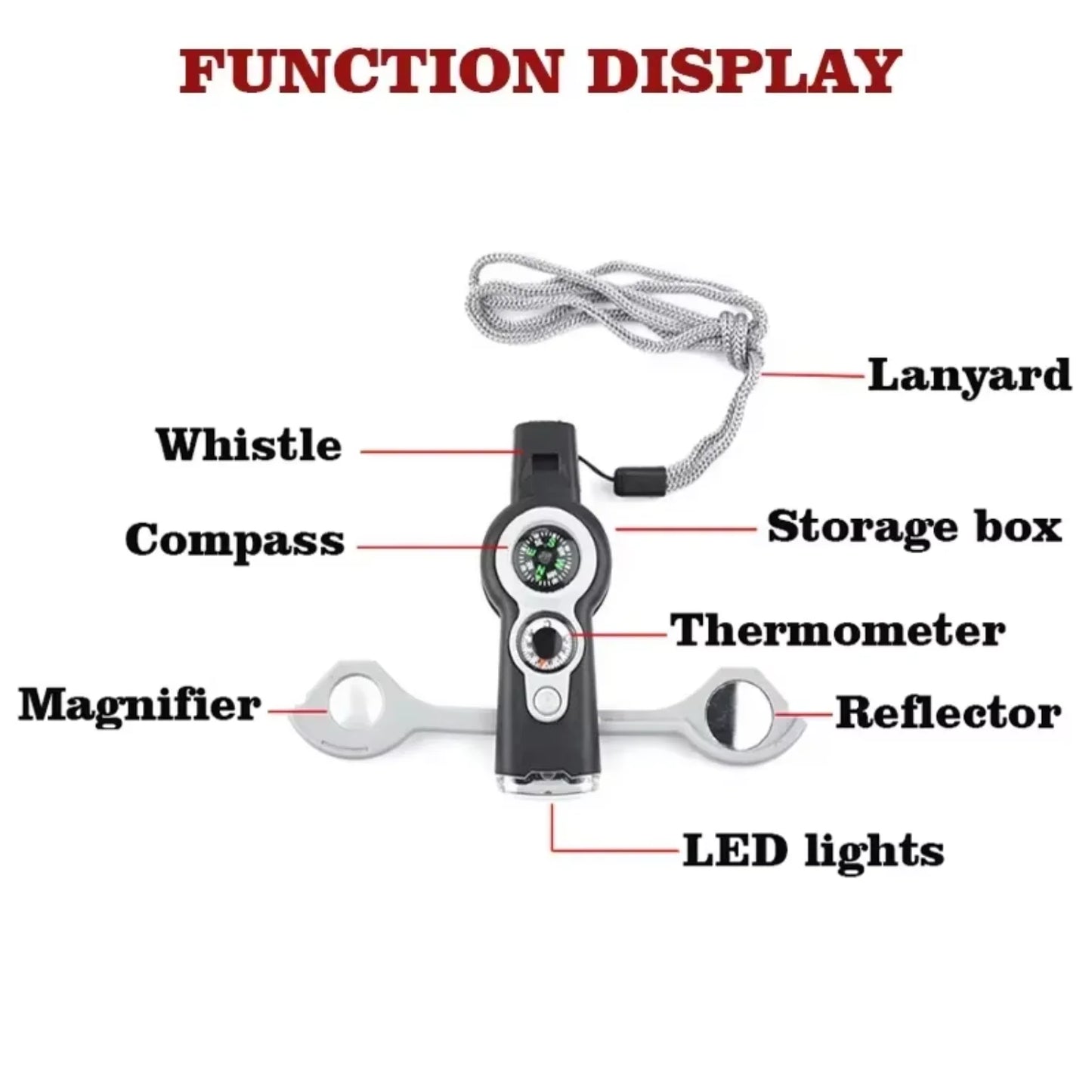 7 in 1 Whistle Outdoor Multifunction Compass