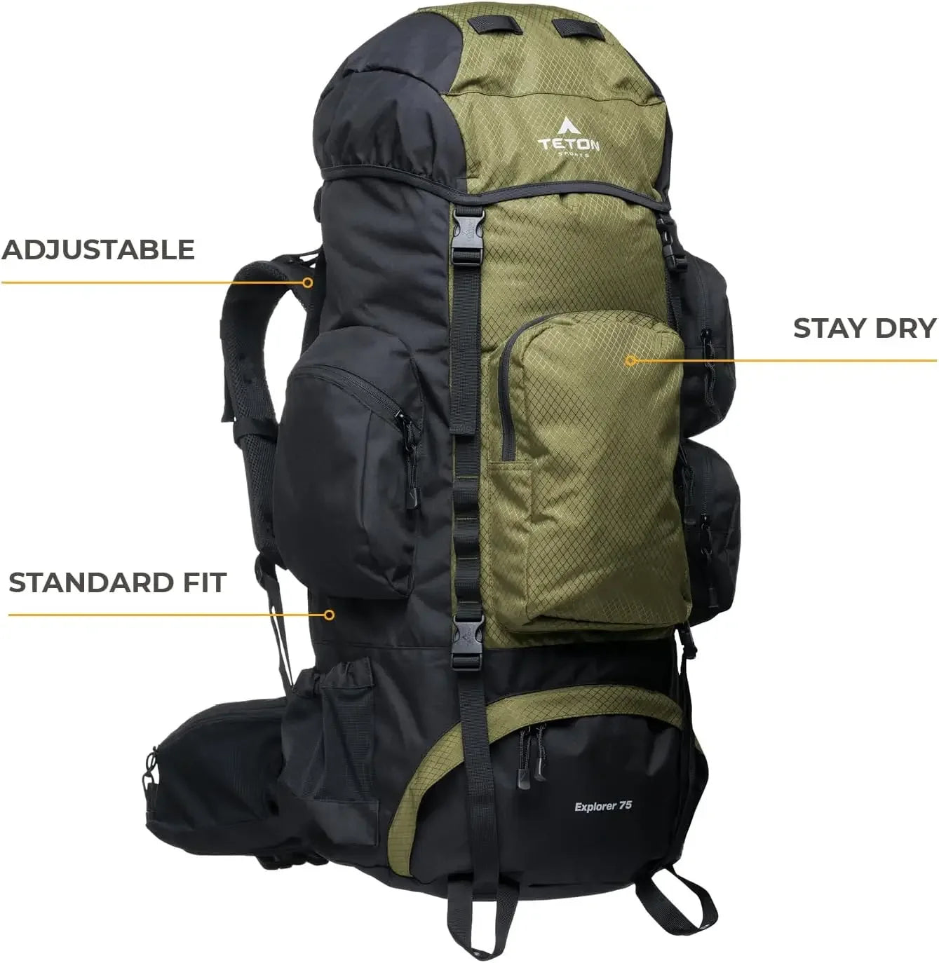 75L Explorer Internal Frame Backpack for Hiking, Camping, Backpacking, Rain Cover Included