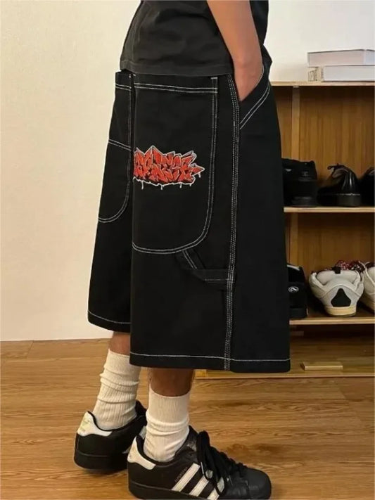 Y2k Vintage Baggy Jeans Shorts Woman Streetwear Jorts Korean Harajuku Gothic Oversized Denim Pants Embroidery Summer