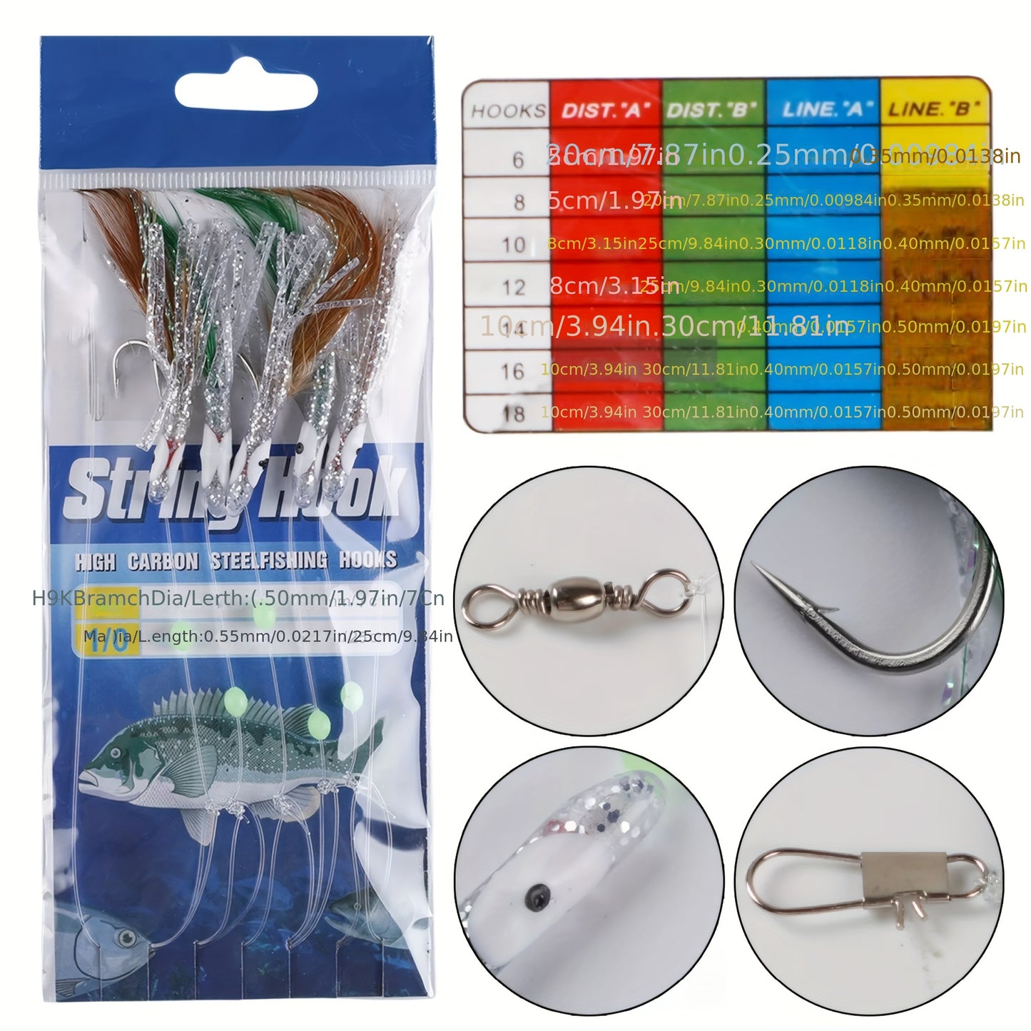 22 Packs Sabiki Rigs, Fishing Flasher Lure Bait Rigs, Glow Fishing Beads, High Carbon Hooks