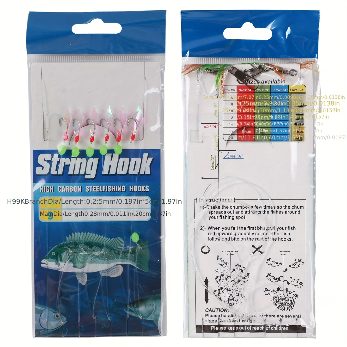 22 Packs Sabiki Rigs, Fishing Flasher Lure Bait Rigs, Glow Fishing Beads, High Carbon Hooks