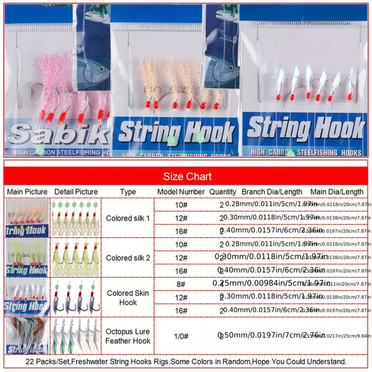 22 Packs Sabiki Rigs, Fishing Flasher Lure Bait Rigs, Glow Fishing Beads, High Carbon Hooks