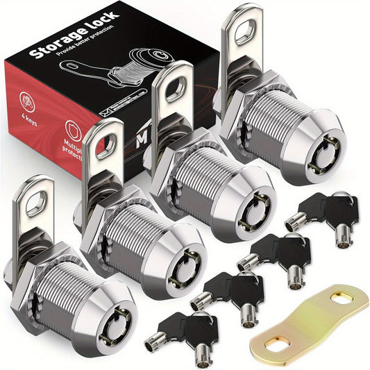 4pcs Chrome Tubular Cam Locks for RVs & Cabinets - Keyed Alike, Removable Keys, 7/8" 90°