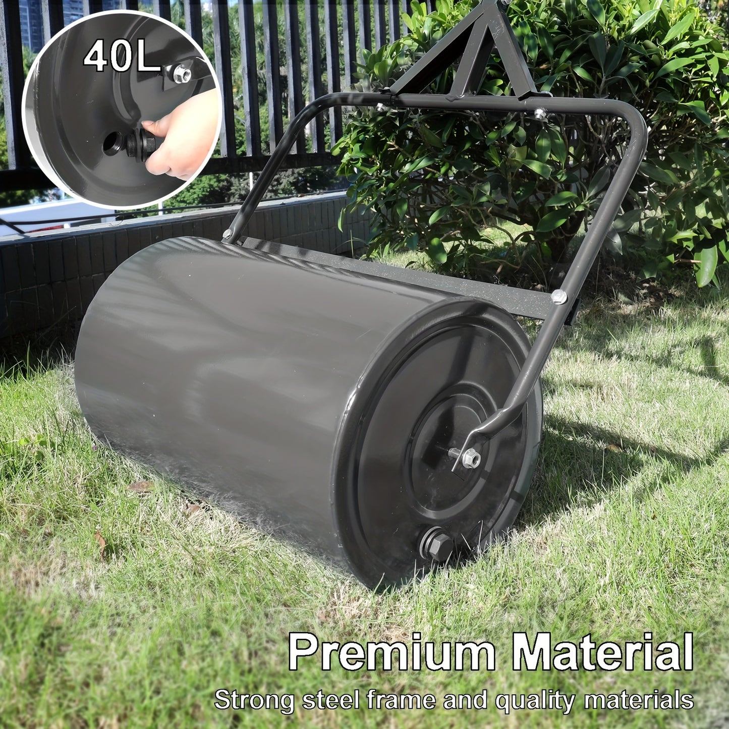 Lawn Roller, Push/Pull Steel Sod Roller Water/Sand Filled 13 Gallons/48 L Tow Behind Lawn Roller