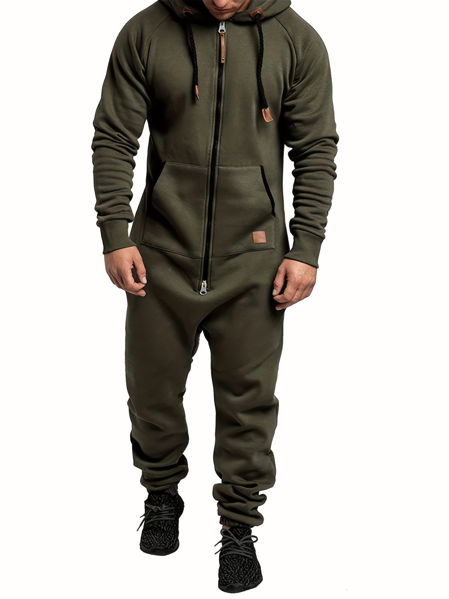 Men'S Hooded Fleece Lined Kangaroo Pocket Jumpsuit