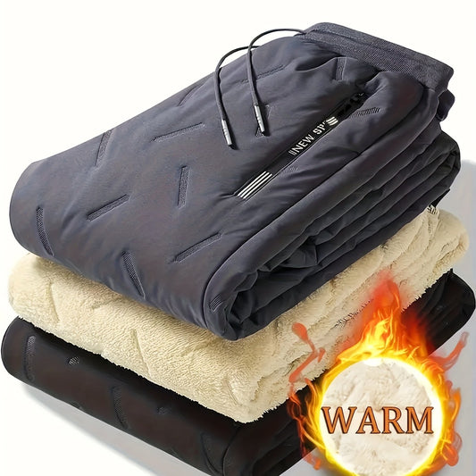 Men's Winter Warm Fleece Lined Pants, Straight Pants ,Thicken Thermal Trousers