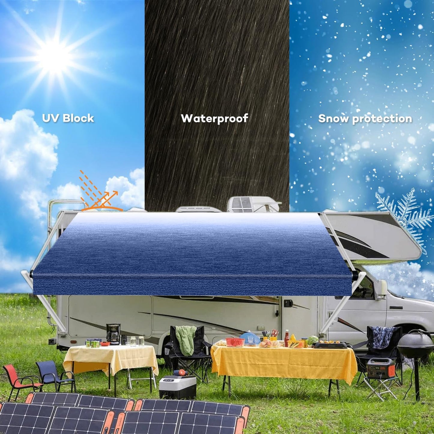 16' RV Awning Fabric Replacement Weatherproof Anti-Fading Awning Fabric Vinyl Canopy, Blue Fade (Fabric 15'2")