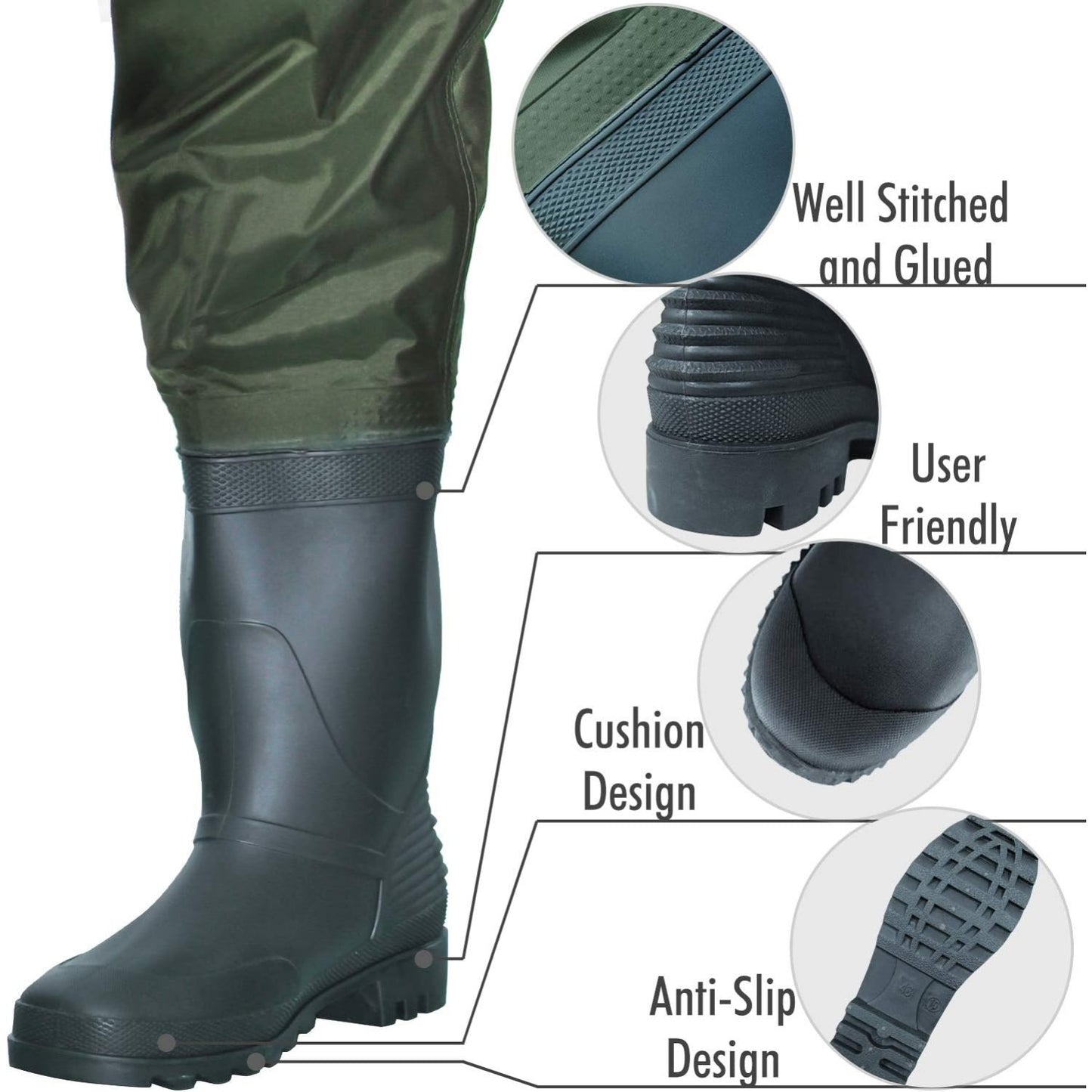 Pair Vintage Style Hip Waders, 9 Lightweight Fishing Boots