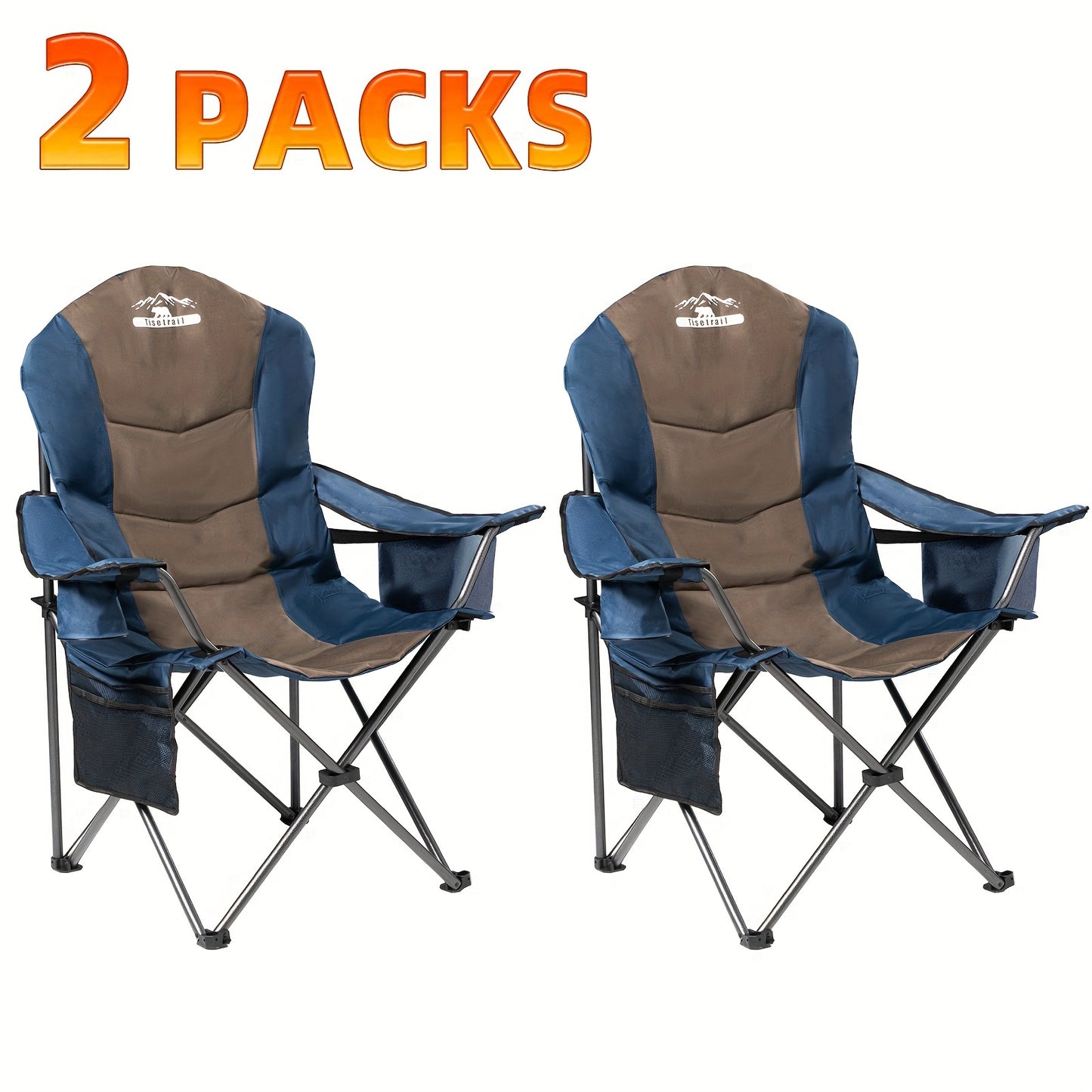[Portable Camping Chairs] 2pcs High Back Folding Camping Chairs - 400lbs Capacity