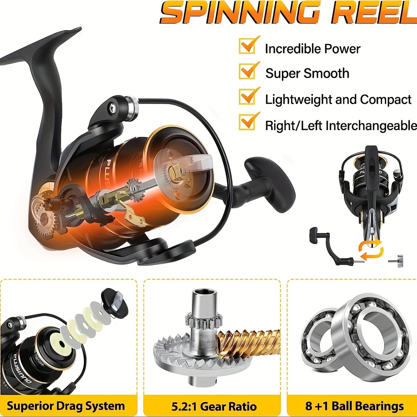 Fishing Pole, Fishing Rod and Reel Combo, Telescopic Fishing Rod Kit with Spinning Reel, with Carrier Bag