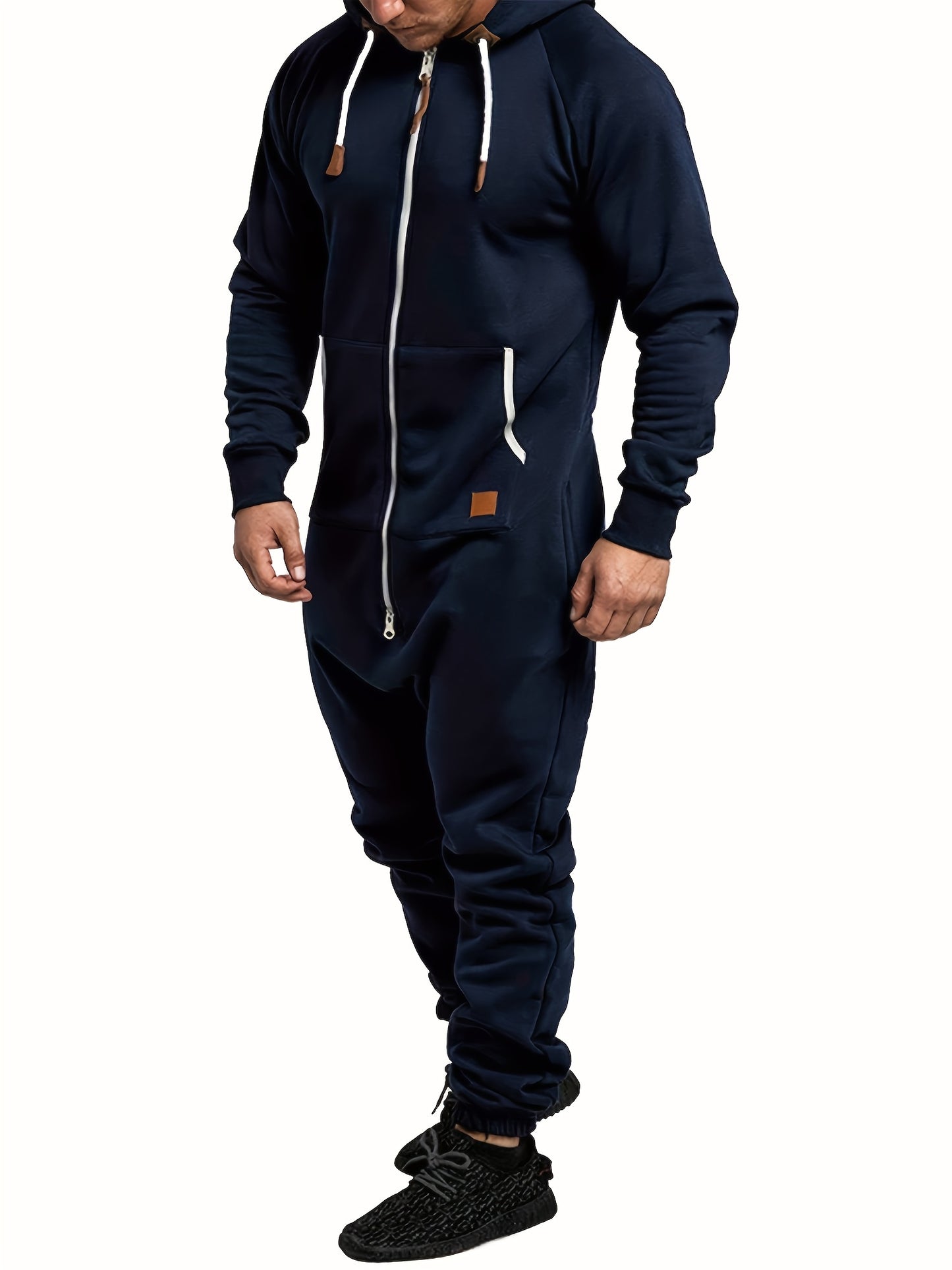 Men'S Hooded Fleece Lined Kangaroo Pocket Jumpsuit