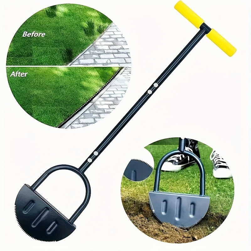 Manual Lawn Edger, Garden Tool With Handle, Carbon Steel Serrated Trimmer, 42.2in Long Semi-Circular Hand Edging Shovel, Metal Gardening Spade For Easy & Comfortable Use