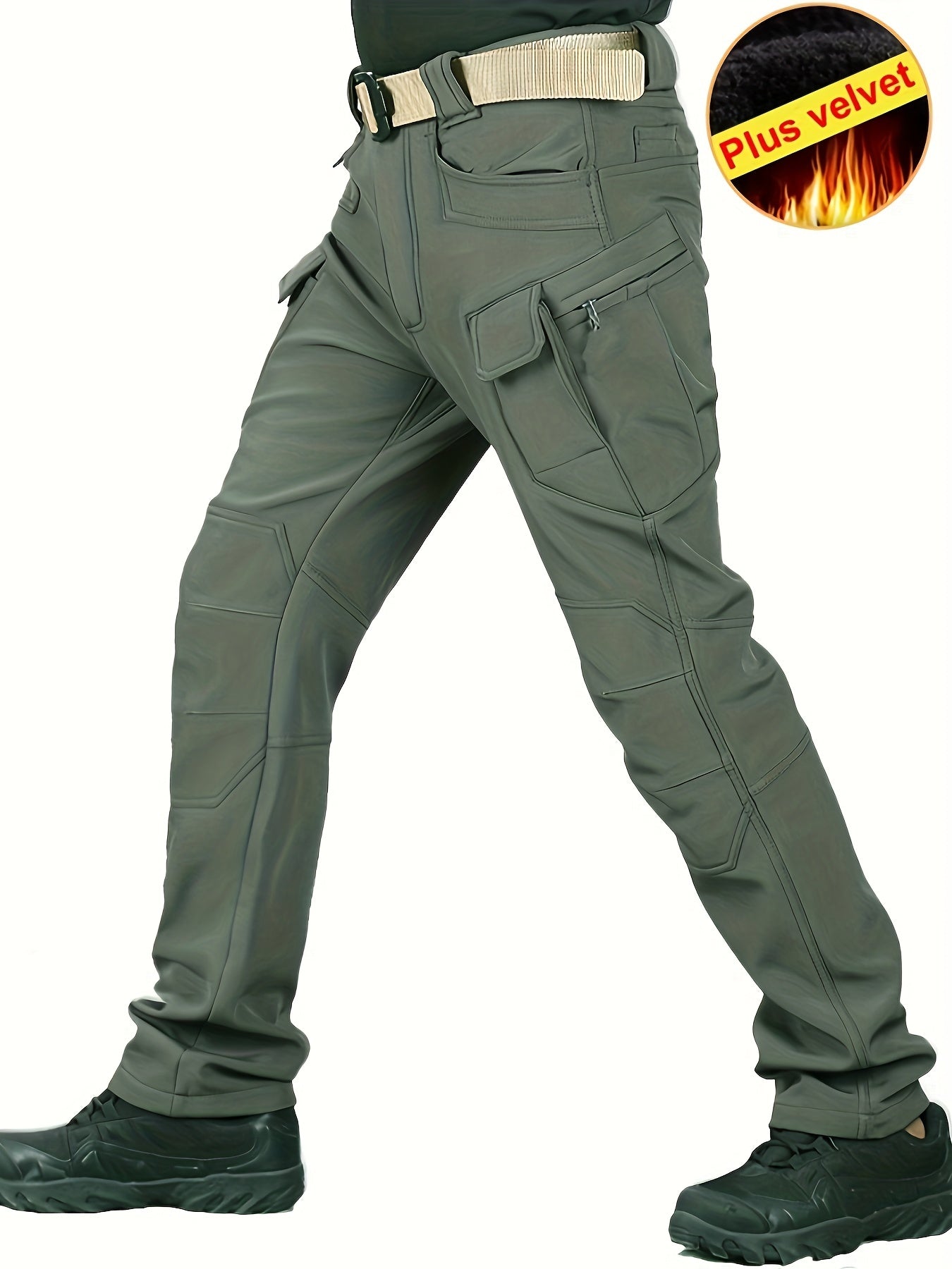 Trendy Thermal Cargo Pants, Men's Multi Flap Pocket Trousers