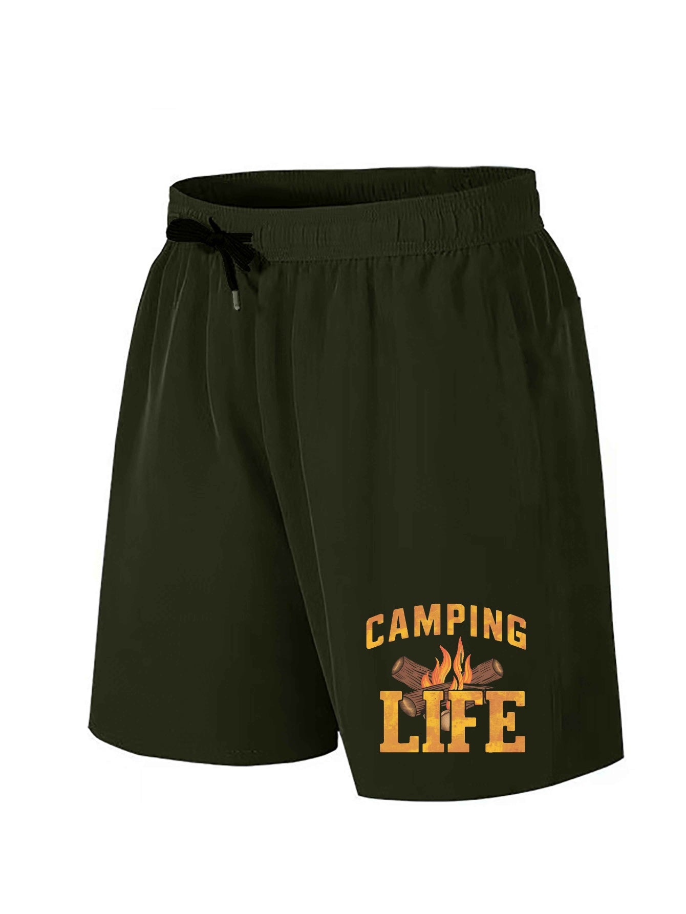 Men'S Casual Camping Life Print Shorts, Big & Tall Non-Stretch Polyester with Pockets