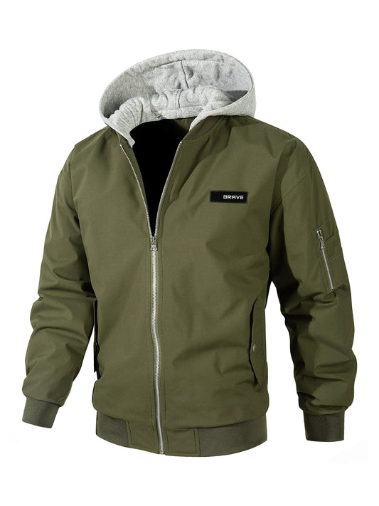 Men's Solid Color Windproof Soft Shell Jacket, Multi-pocket Design