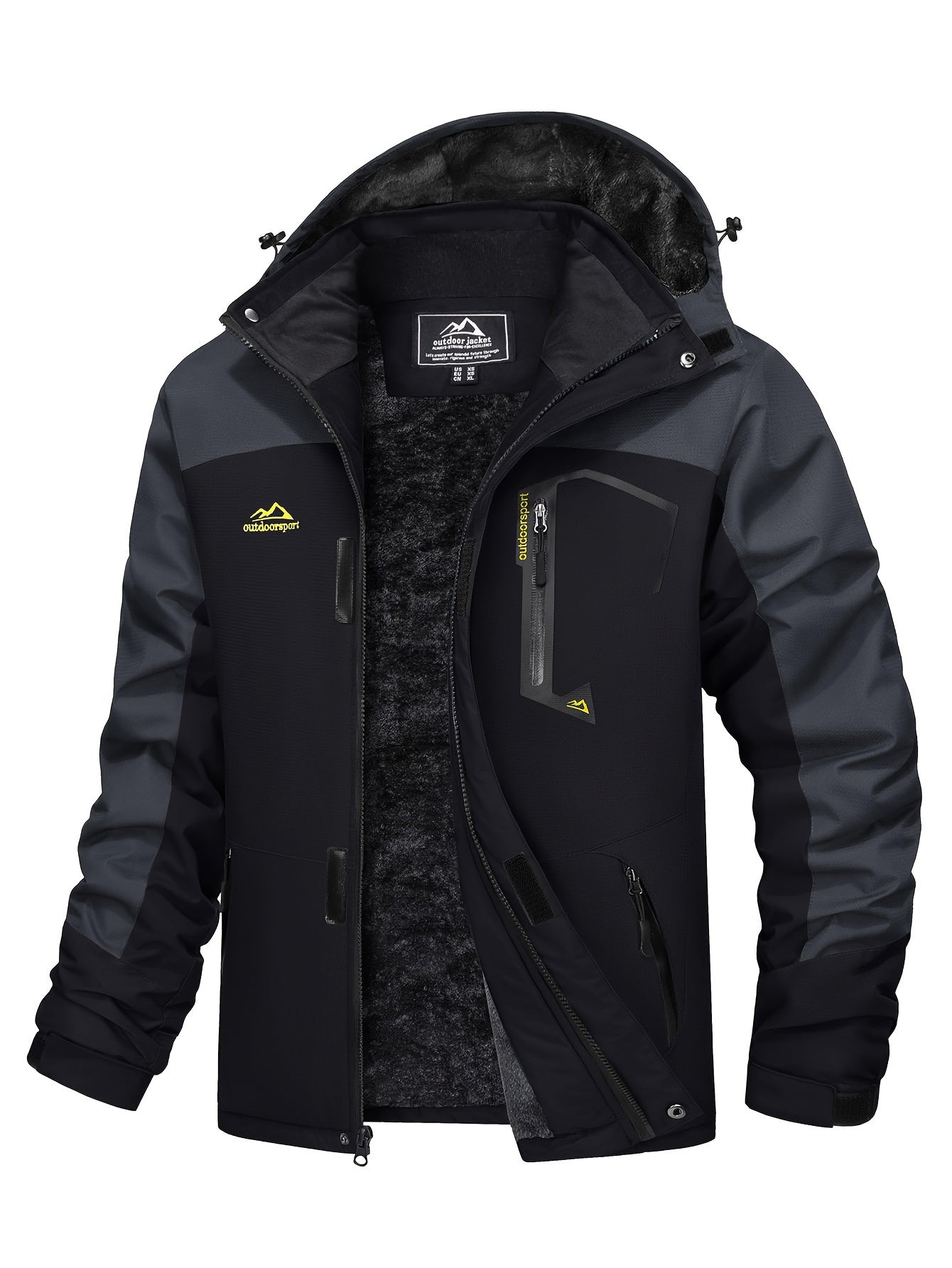 Men's Jacket, Full Zipper With Hoodie, Fleece Lined, Windproof And Waterproof With Removable Hat And Multi-Pockets