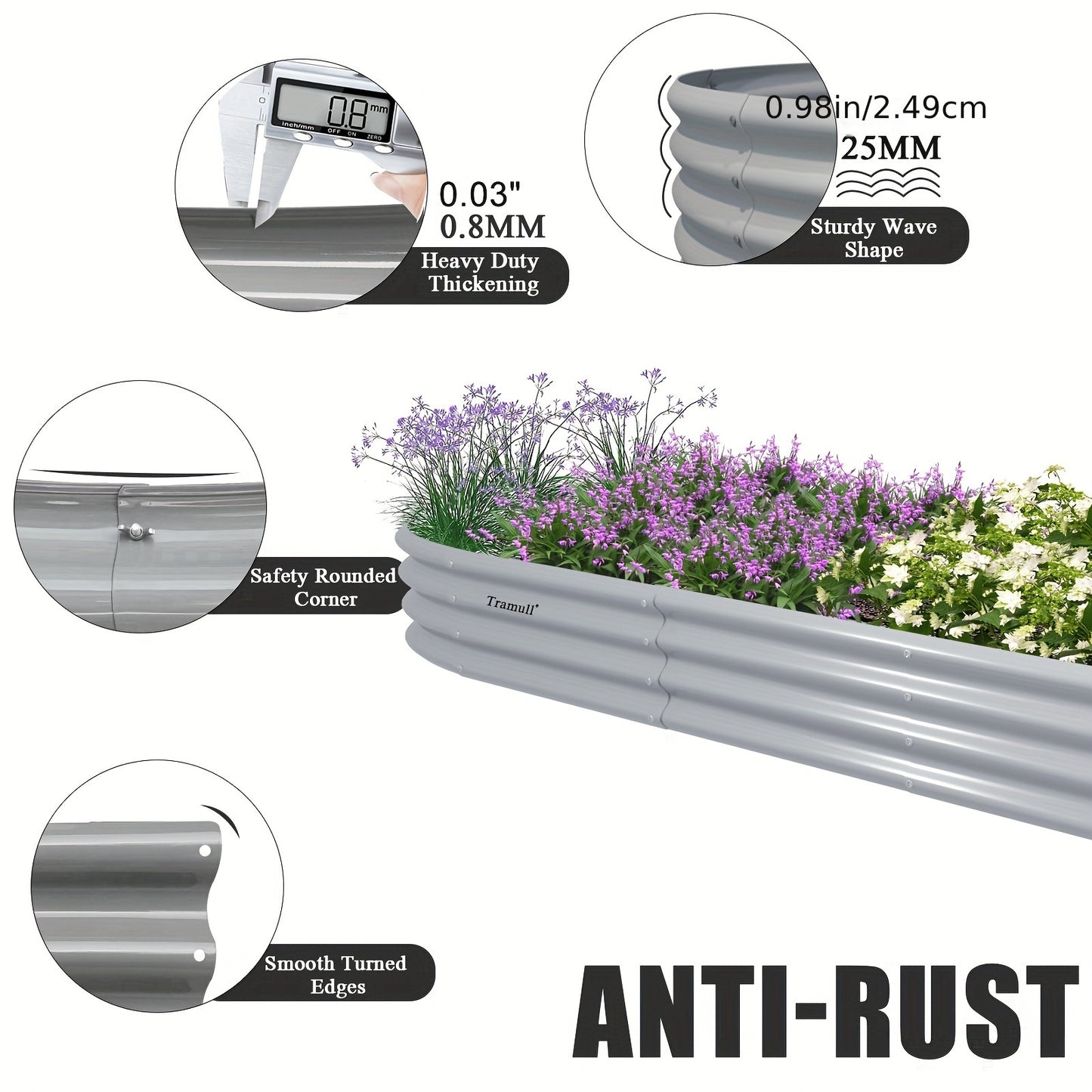 1pc Tramull 12x2x1ft Galvanized Metal Raised Garden Bed Kit - Oval, Anti-Rust Outdoor Planter Box