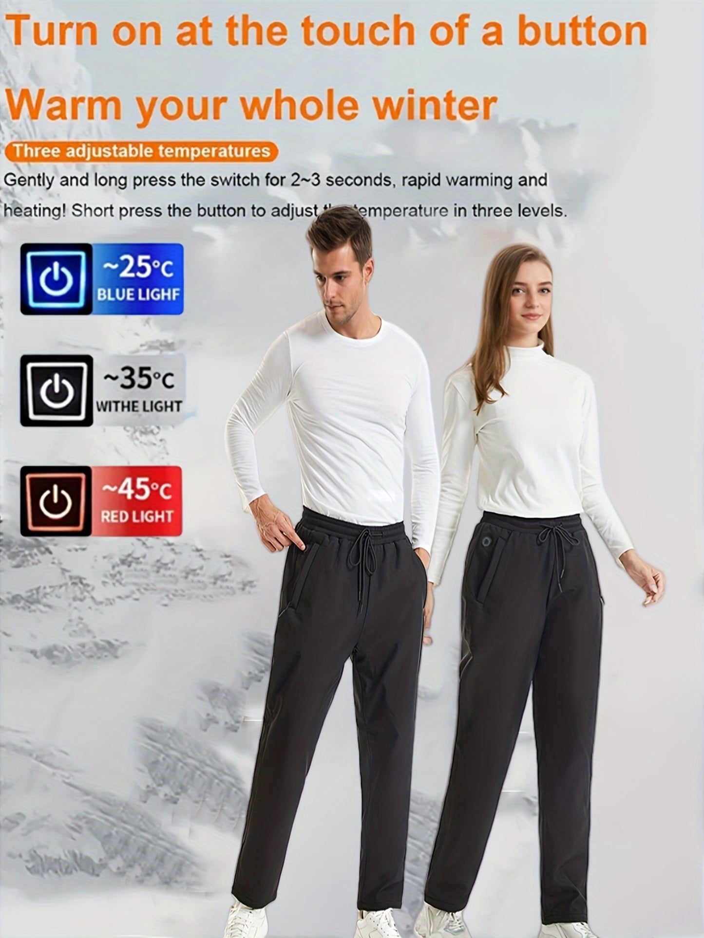 Men'S And Women'S Winter Outdoor Electric Heated Pants (Battery Not Included) - Non-Stretch Sports Pants, Featuring 12 Heating Zones, Adjustable Temperature, Drawstring - Suitable for Outdoor Skiing, Fishing, And Camping