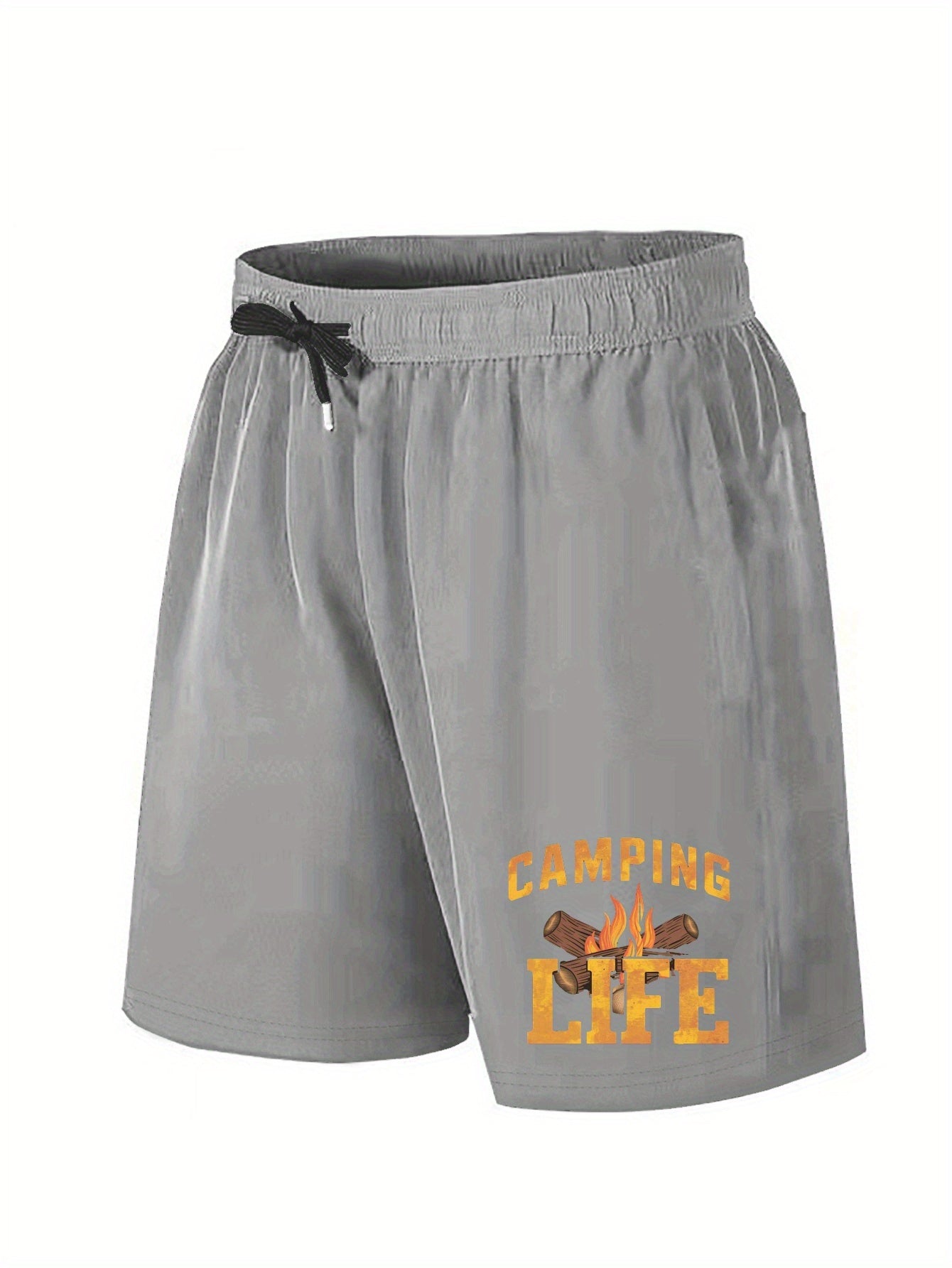 Men'S Casual Camping Life Print Shorts, Big & Tall Non-Stretch Polyester with Pockets