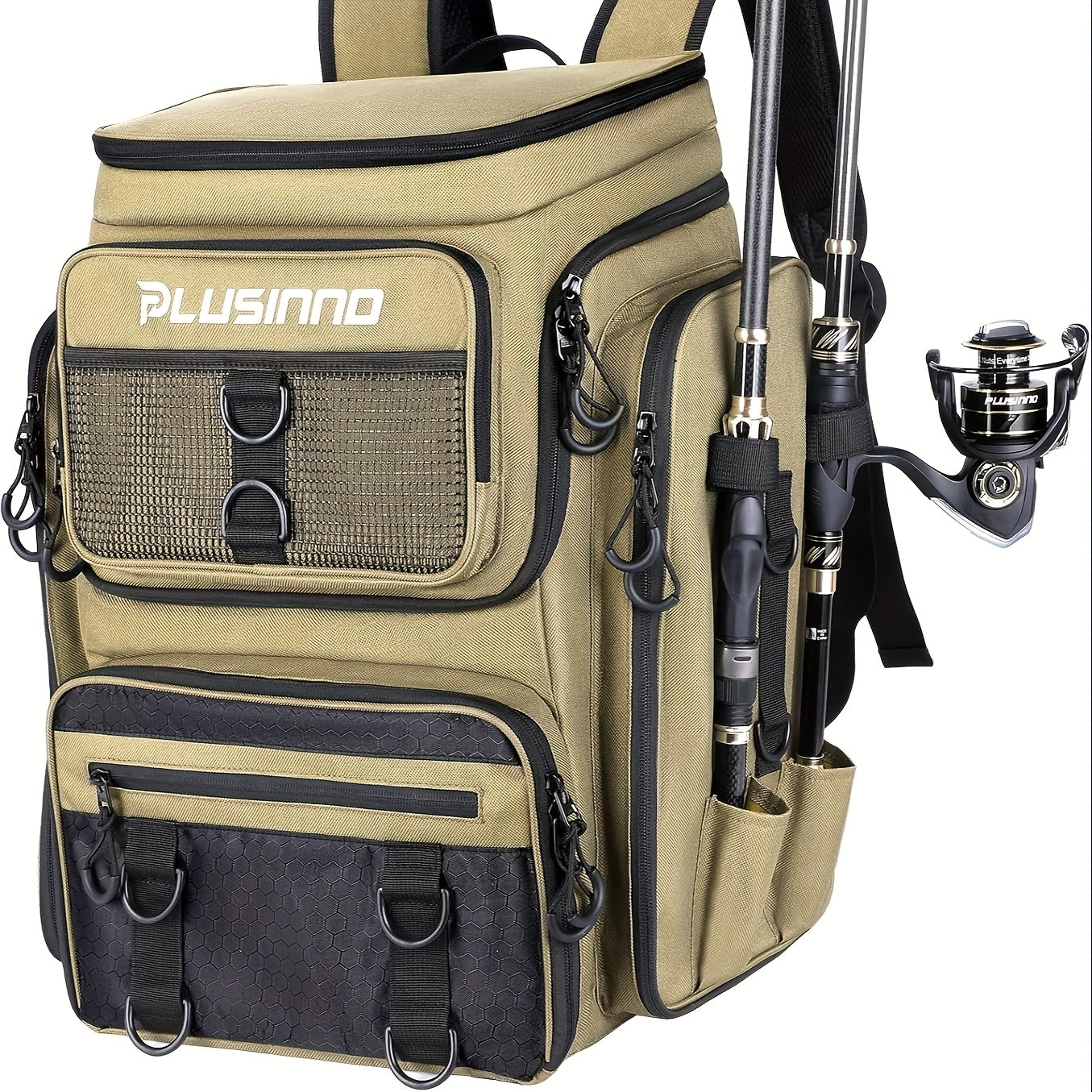 Fishing Backpack with Rod Holders, 42L Large Water-resistant Fishing Tackle Bag