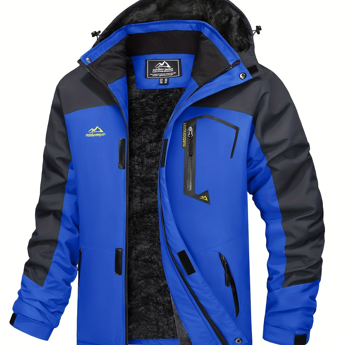 Men's Jacket, Full Zipper With Hoodie, Fleece Lined, Windproof And Waterproof With Removable Hat And Multi-Pockets