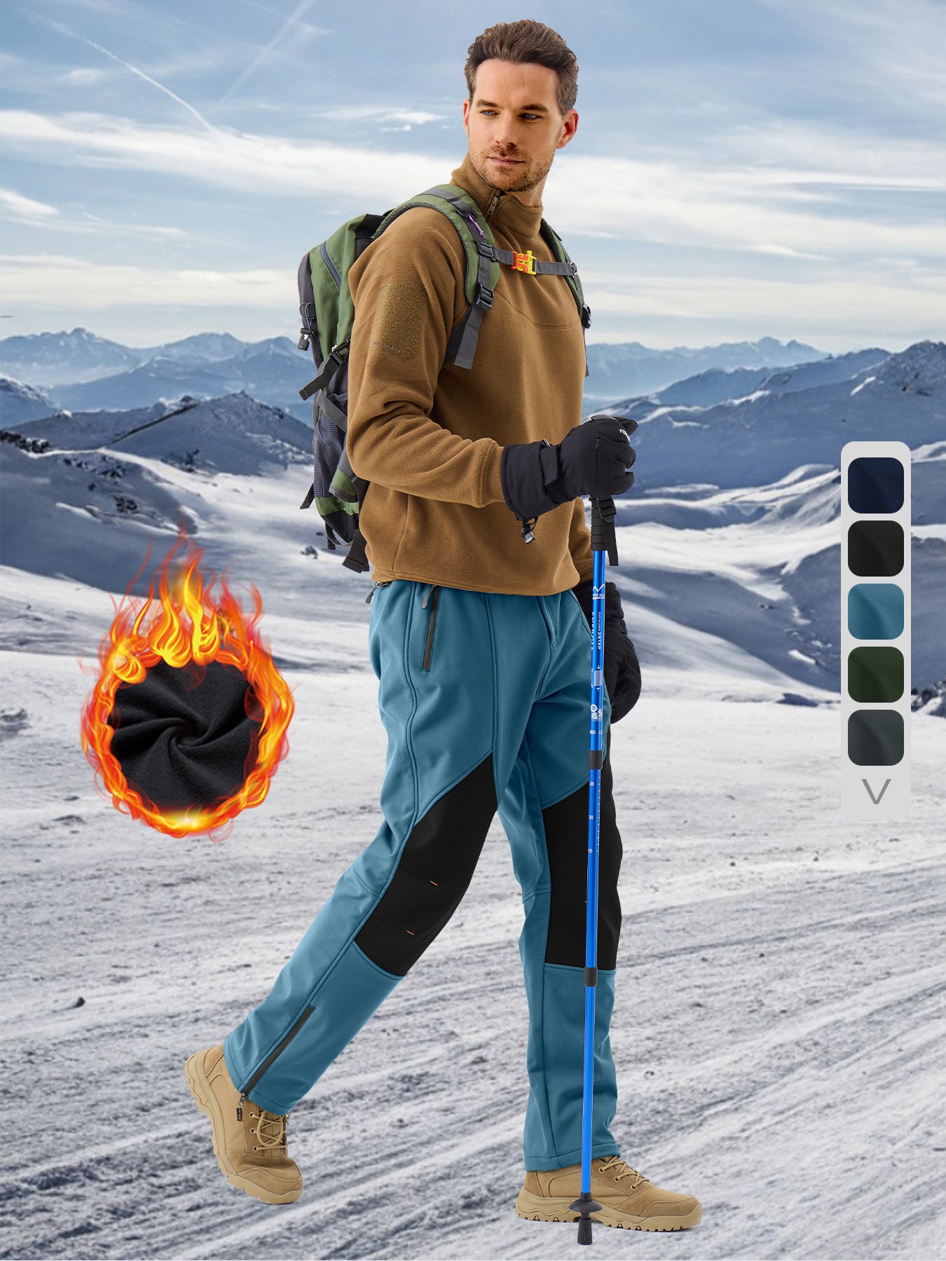 Pants Fleece Lined for Warmth Outdoor Hiking Zipper Bottom Leg Ideal for Winter Sports