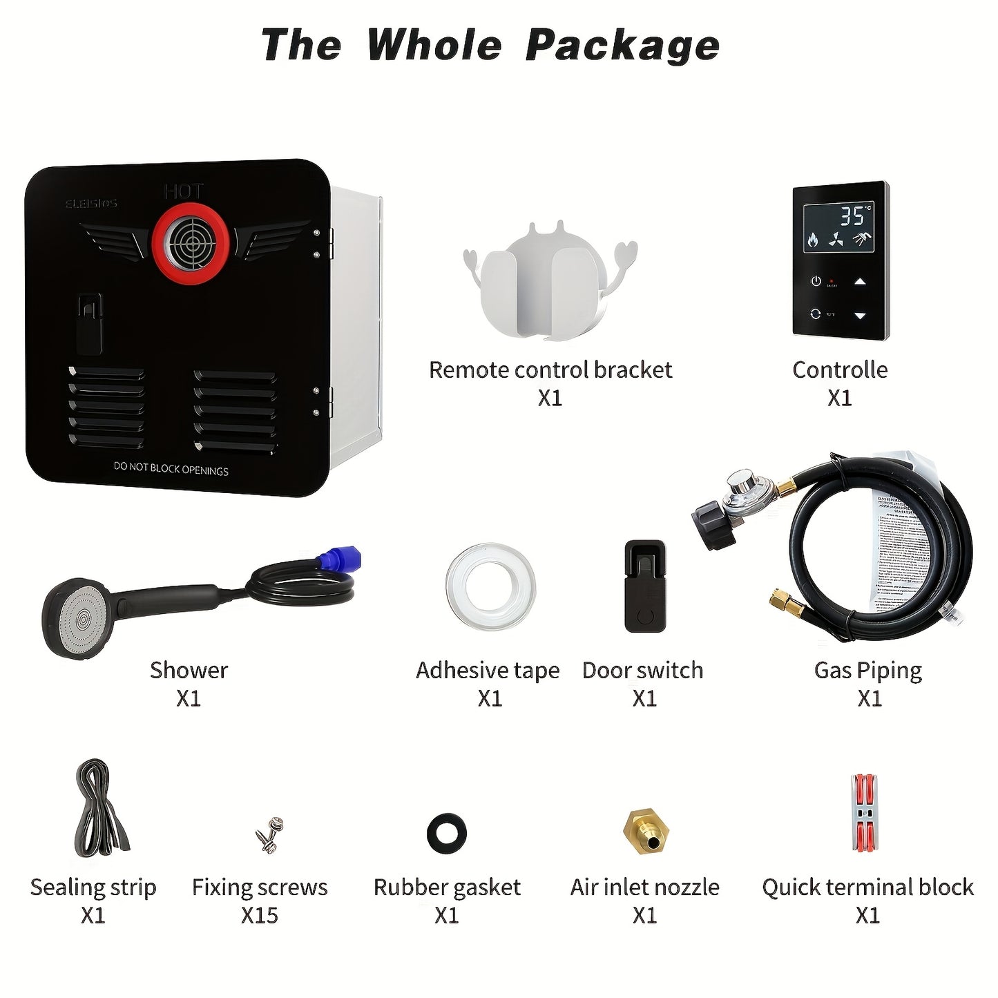 65000BTU RV Instant Hot Water Heater, 2.2GPM, DC 12V, Sleek Black with Red Accent, LED Display & Remote Control