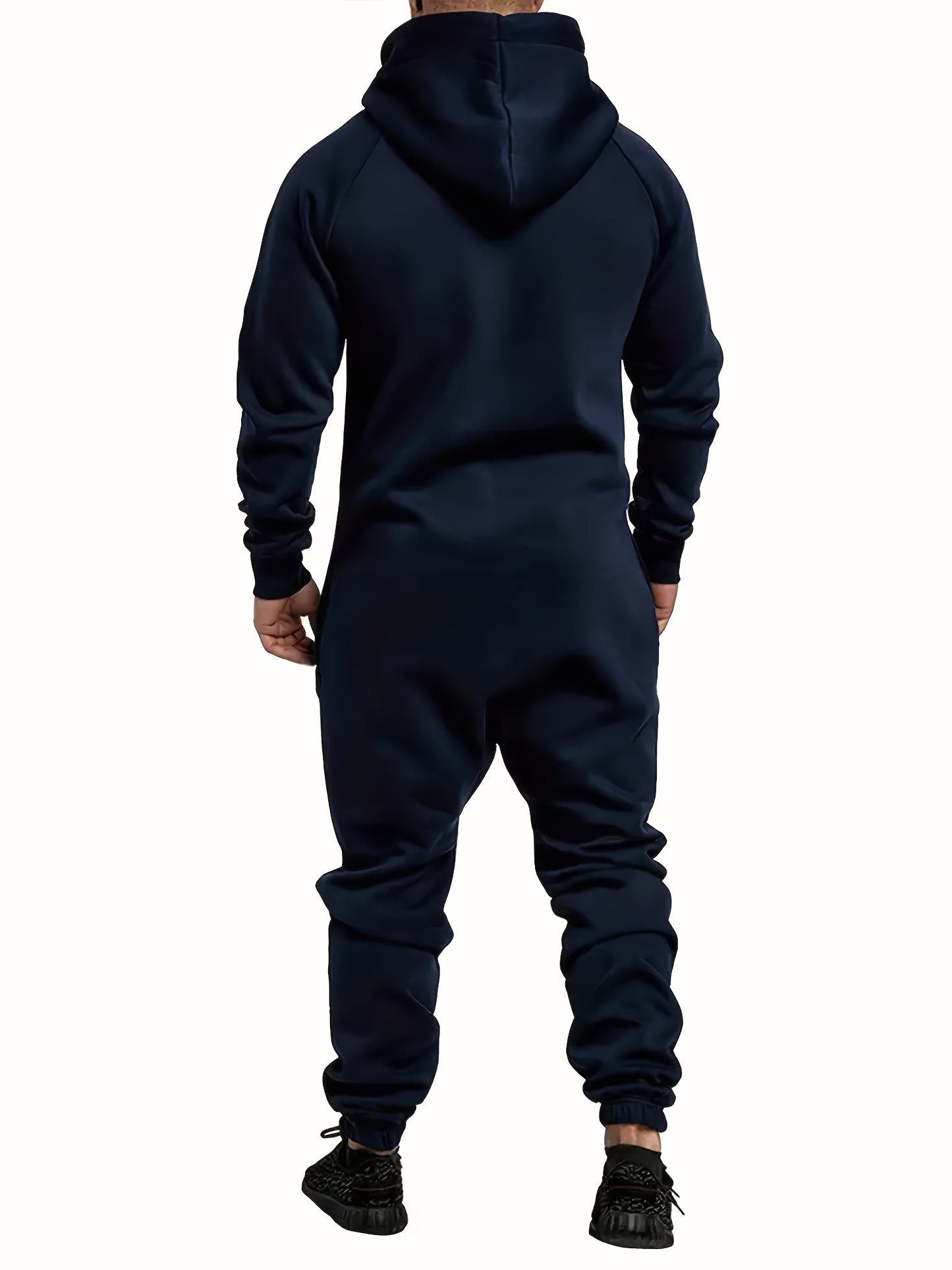 Men'S Hooded Fleece Lined Kangaroo Pocket Jumpsuit