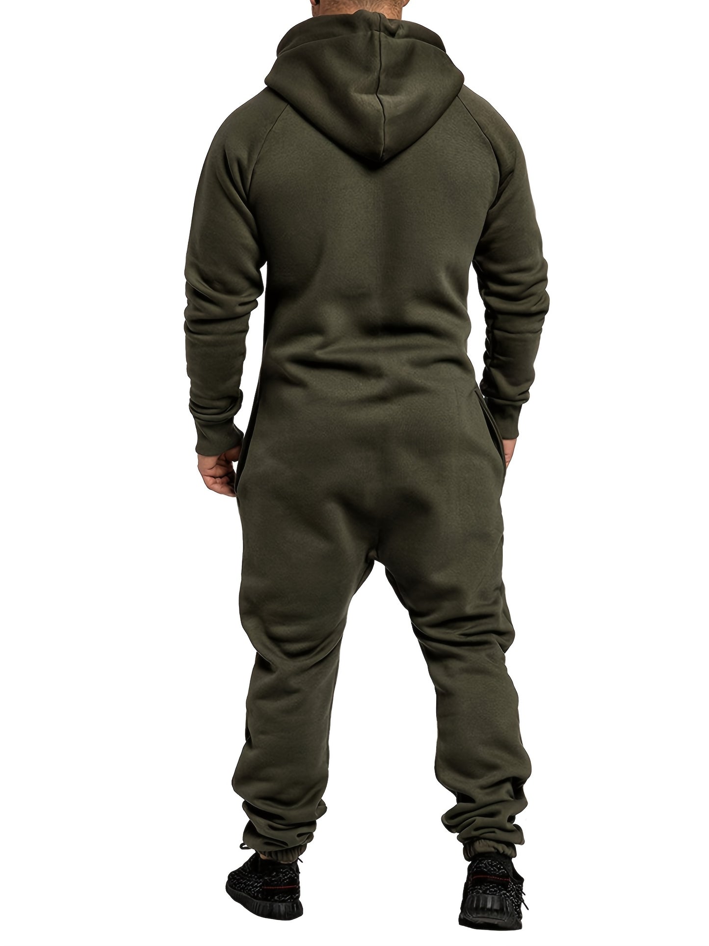 Men'S Hooded Fleece Lined Kangaroo Pocket Jumpsuit