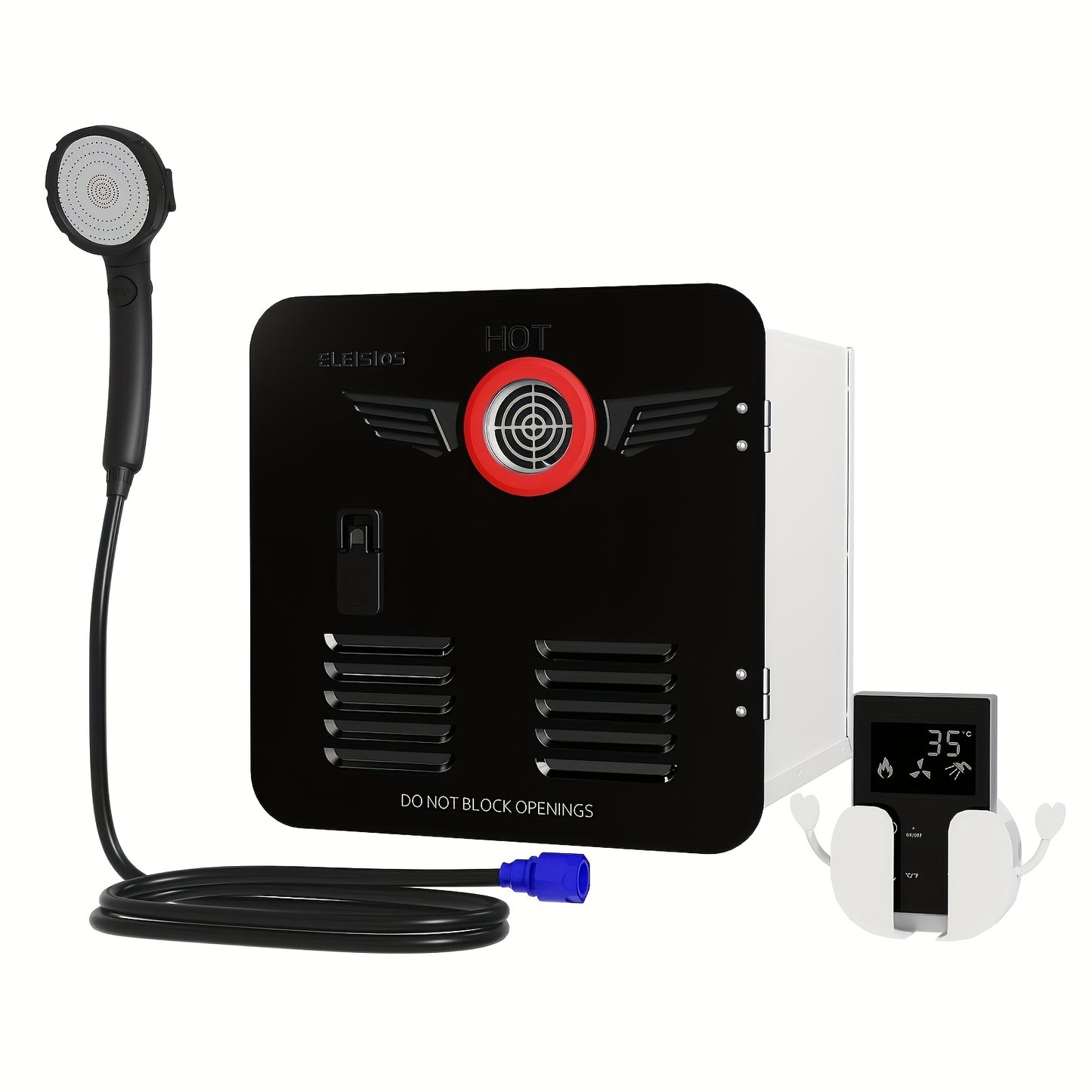 65000BTU RV Instant Hot Water Heater, 2.2GPM, DC 12V, Sleek Black with Red Accent, LED Display & Remote Control
