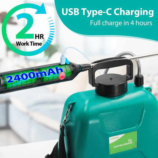 1.35 Gallon Battery Powered Garden Sprayer, With 3 Mist Nozzles, Lawn Electric Sprayer With Telescopic Wand And Rechargeable Handle, Portable Electric Battery Sprayer With Shoulder Strap For Gardening