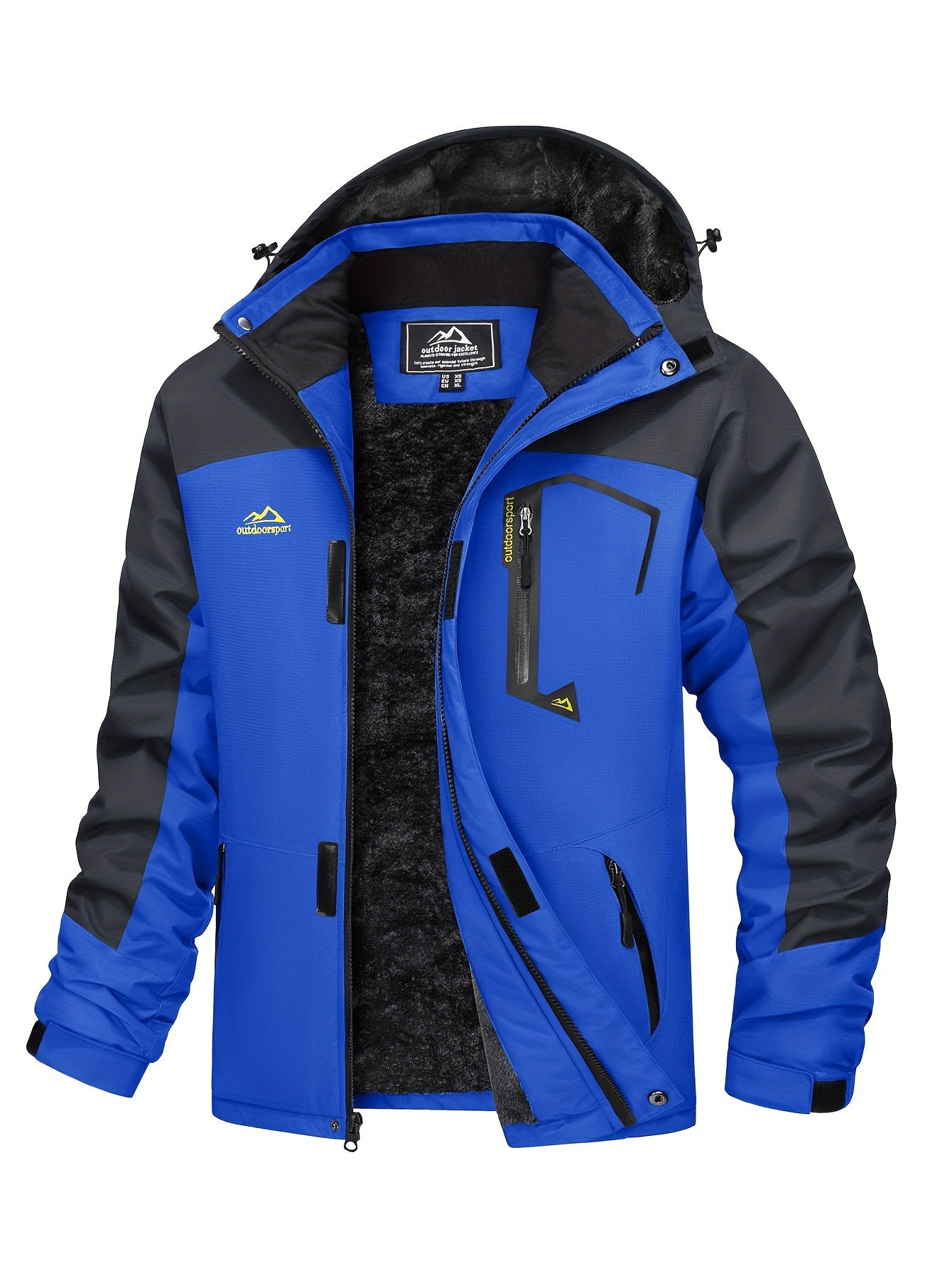 Men's Jacket, Full Zipper With Hoodie, Fleece Lined, Windproof And Waterproof With Removable Hat And Multi-Pockets