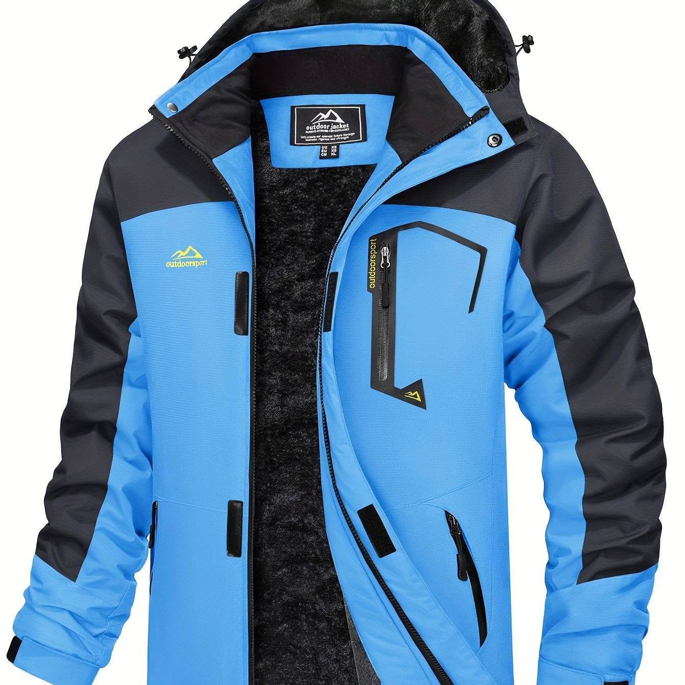 Men's Jacket, Full Zipper With Hoodie, Fleece Lined, Windproof And Waterproof With Removable Hat And Multi-Pockets