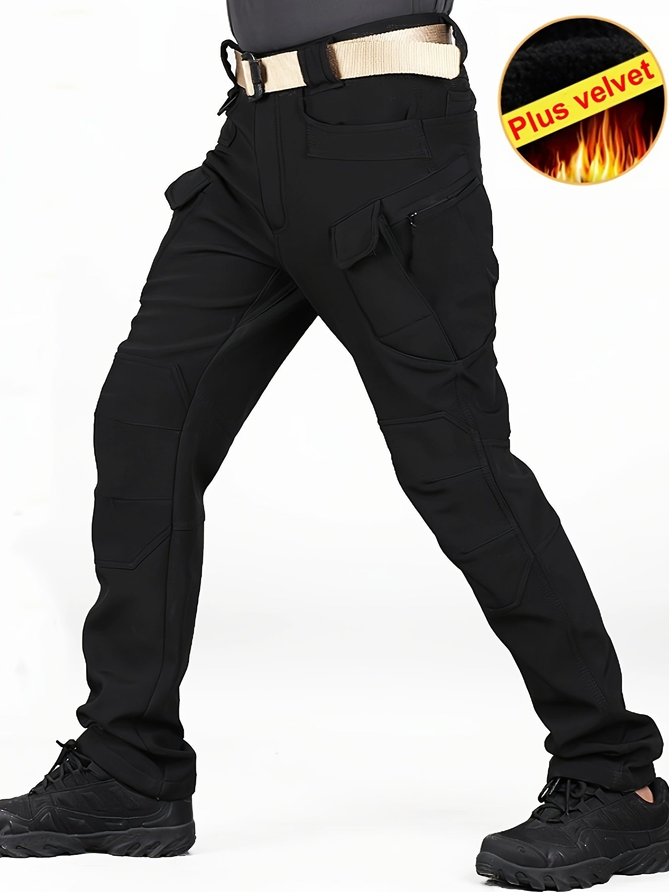 Trendy Thermal Cargo Pants, Men's Multi Flap Pocket Trousers