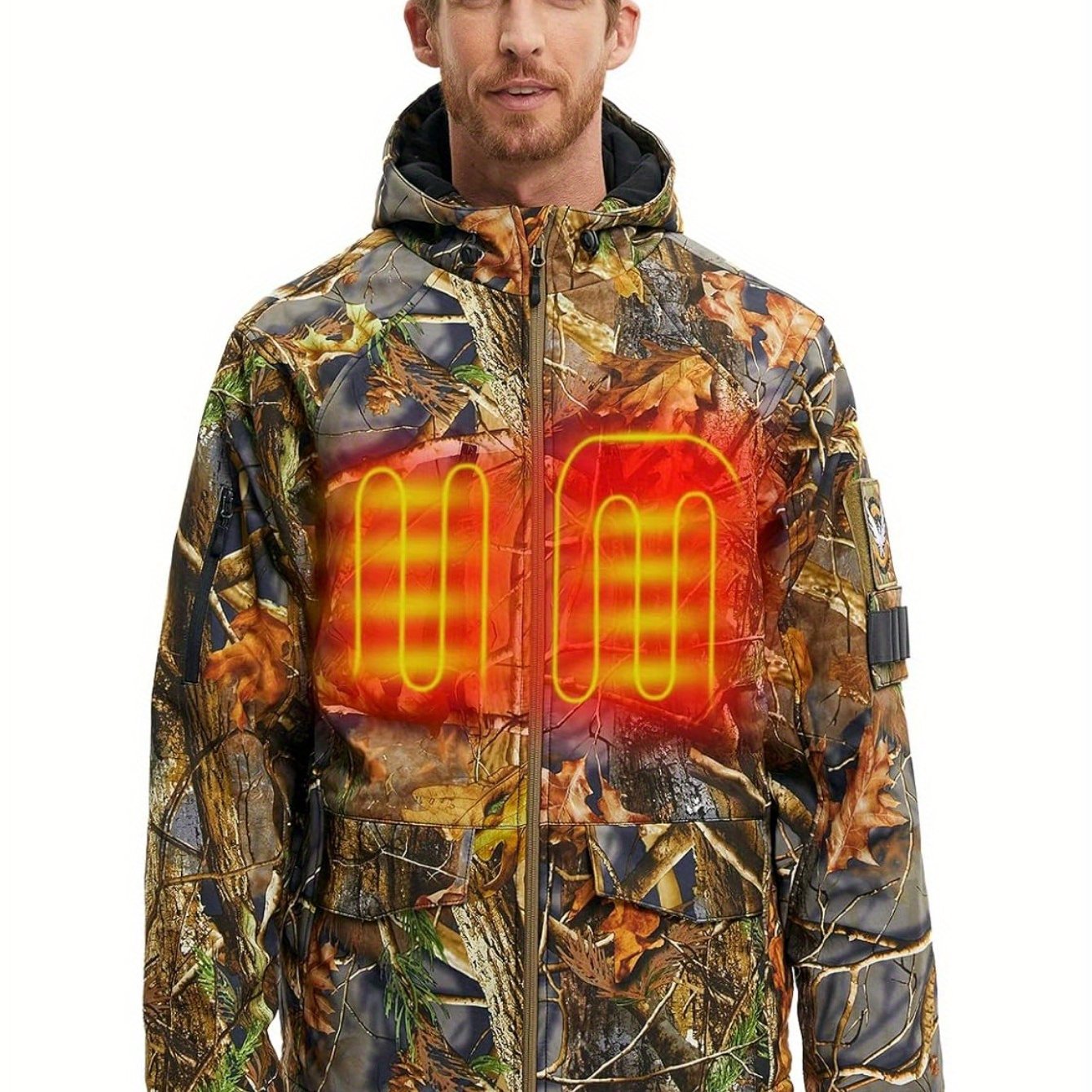 Heated Camouflage Hunting Hooded Jacket with Battery Pack