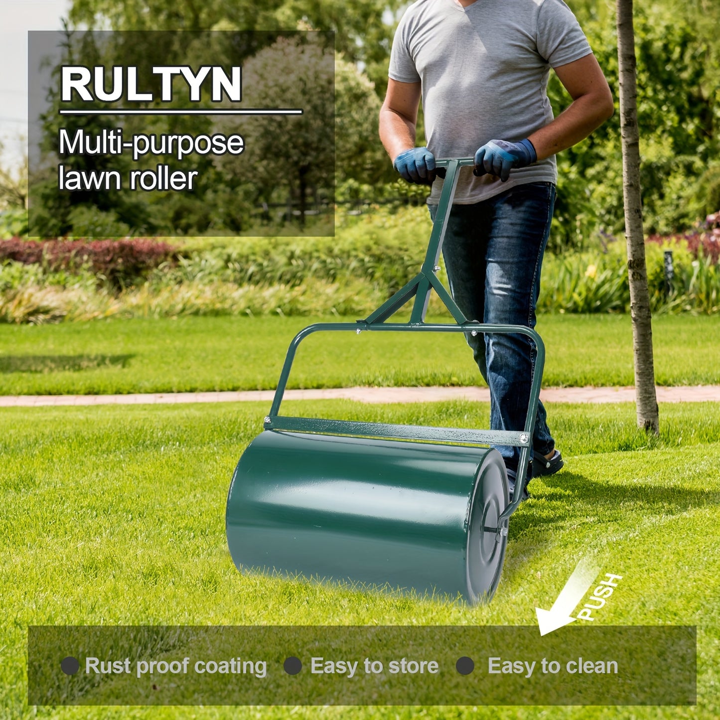 Lawn Roller, Grass Roller, Manual Lawn Roller Push Pull, 70L Lawn Aerator Roller With Ergonomic Handle