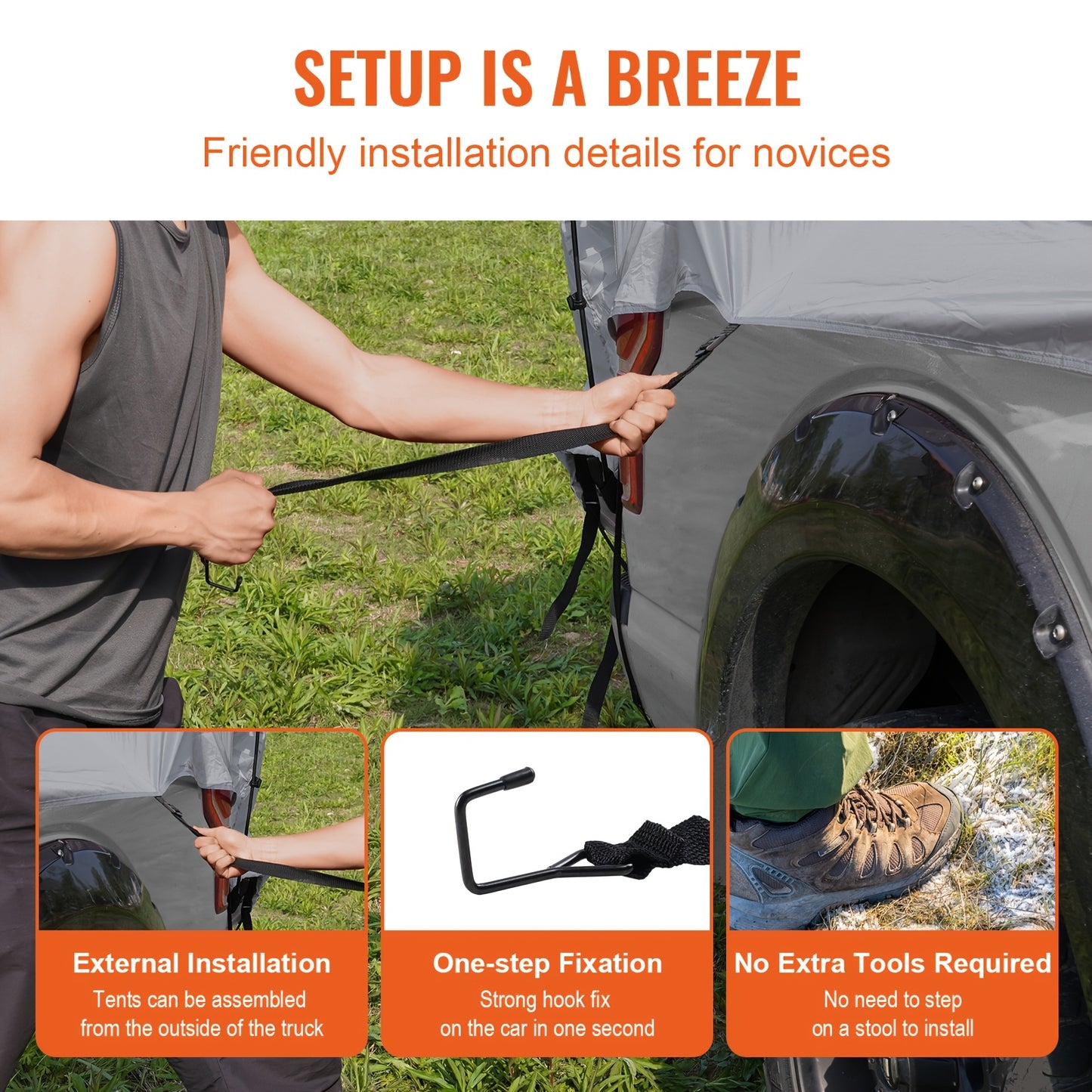 2 Person Waterproof PU2000mm Double Layer Pickup Truck Tent 2.0, Portable Truck Bed Tent With Rainfly