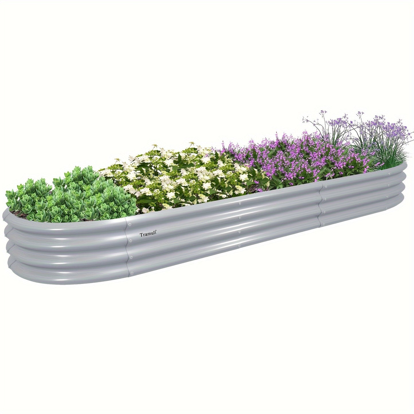 1pc Tramull 12x2x1ft Galvanized Metal Raised Garden Bed Kit - Oval, Anti-Rust Outdoor Planter Box