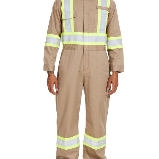 Men's All-Season Cotton Coverall with Reflective Stripes - Durable Woven Fabric, Long Sleeve, Machine Washable