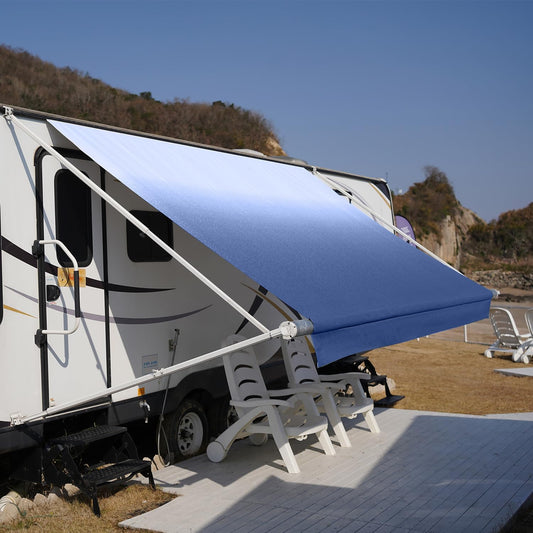 16' RV Awning Fabric Replacement Weatherproof Anti-Fading Awning Fabric Vinyl Canopy, Blue Fade (Fabric 15'2")